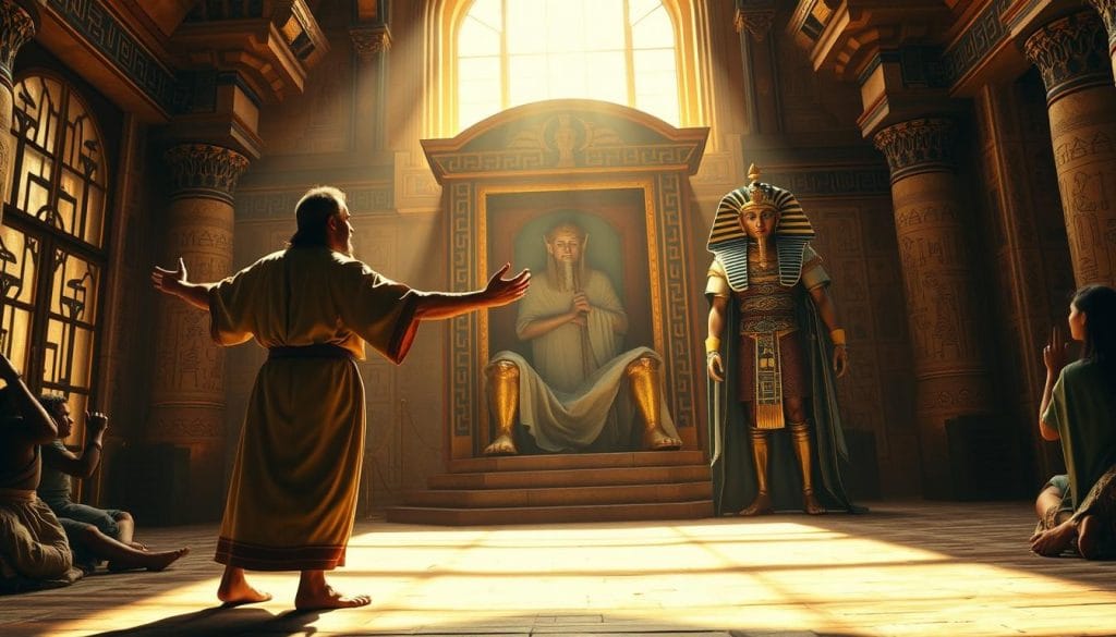 Moses confronting Pharaoh